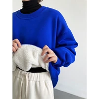 2021 new klein blue thick fleece hoodie sweatshirts womens winter velvet warm o neck long sleeve tops blouse jacket coat