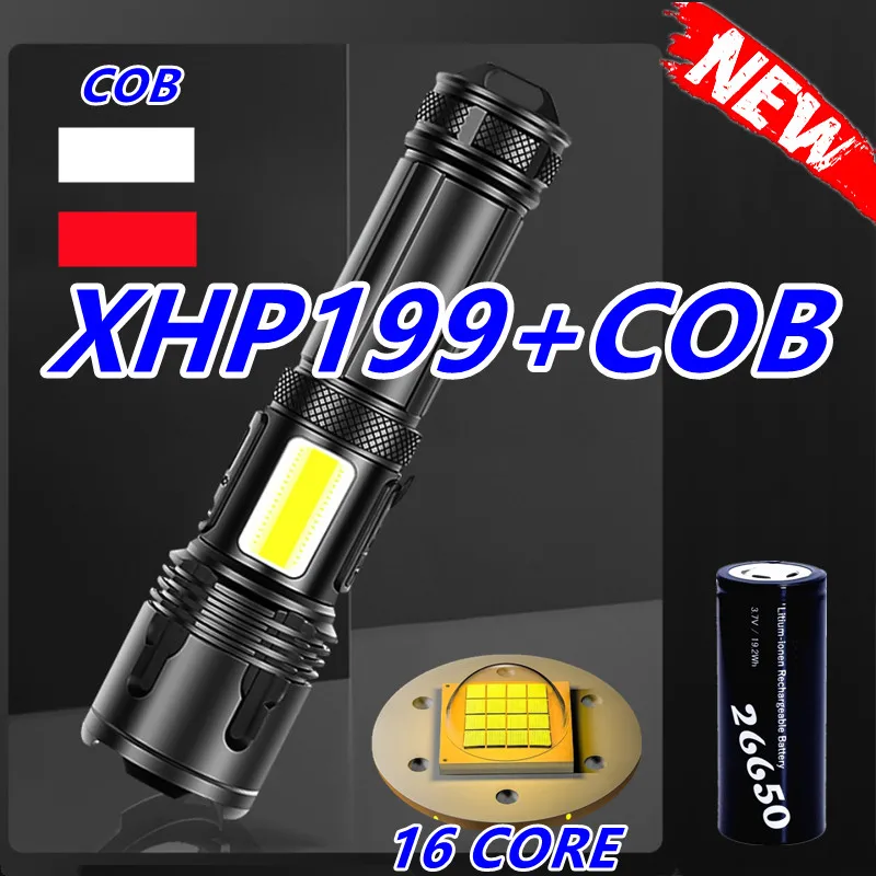 

500000 Glare Super XHP199 cob Powerful Led Flashlight torch High power USB Rechargeable Tactical flash light 18650 Led Lantern