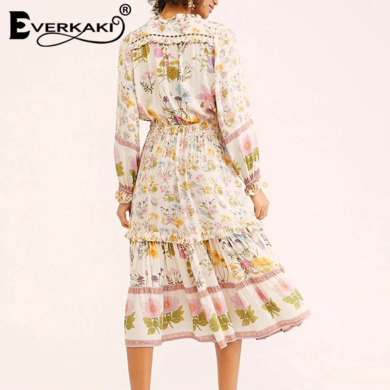 Женское платье Бохо с цветочным принтом Everkaki длинное трапециевидной формы