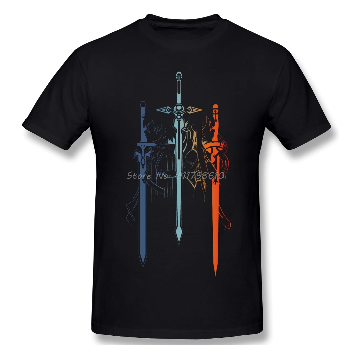 

High Quality O-Neck Cotton Kirito And Asuna Form Sword Art Online T-shirt Sword Art Online Anime Men Tee Streetwear Harajuku