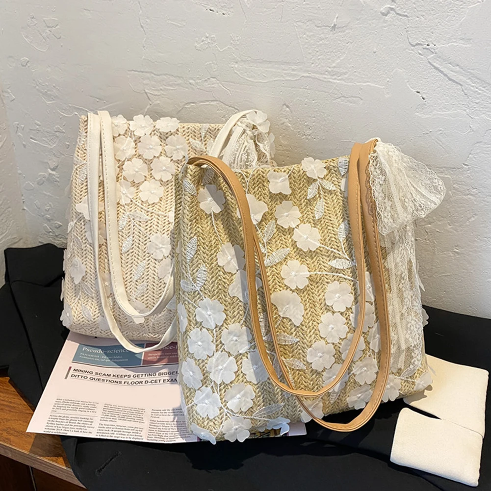

Летняя Соломенная пляжная сумка для женщин 2021, трендовая богемная плетеная сумка-шоппер, женская сумка на шнурке, вместительные роскошные д...