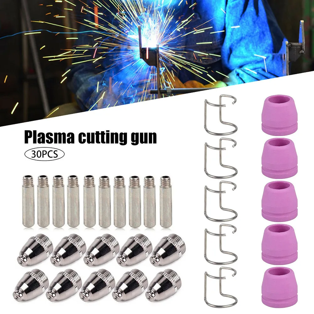 

30pcs Plasma Cutter Cutting Consumables Electrode Tips Kit For AG-60 SG-55 WSD-60 Nozzles Tips Cups Plasma Torch Accessories