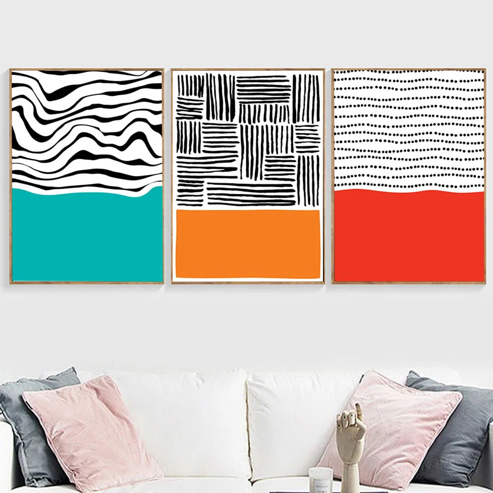 

Modern Multicolored Red Blue Abstract Geometric Wall Art Canvas Painting Picture Poster and Print Gallery Living Room Home Decor
