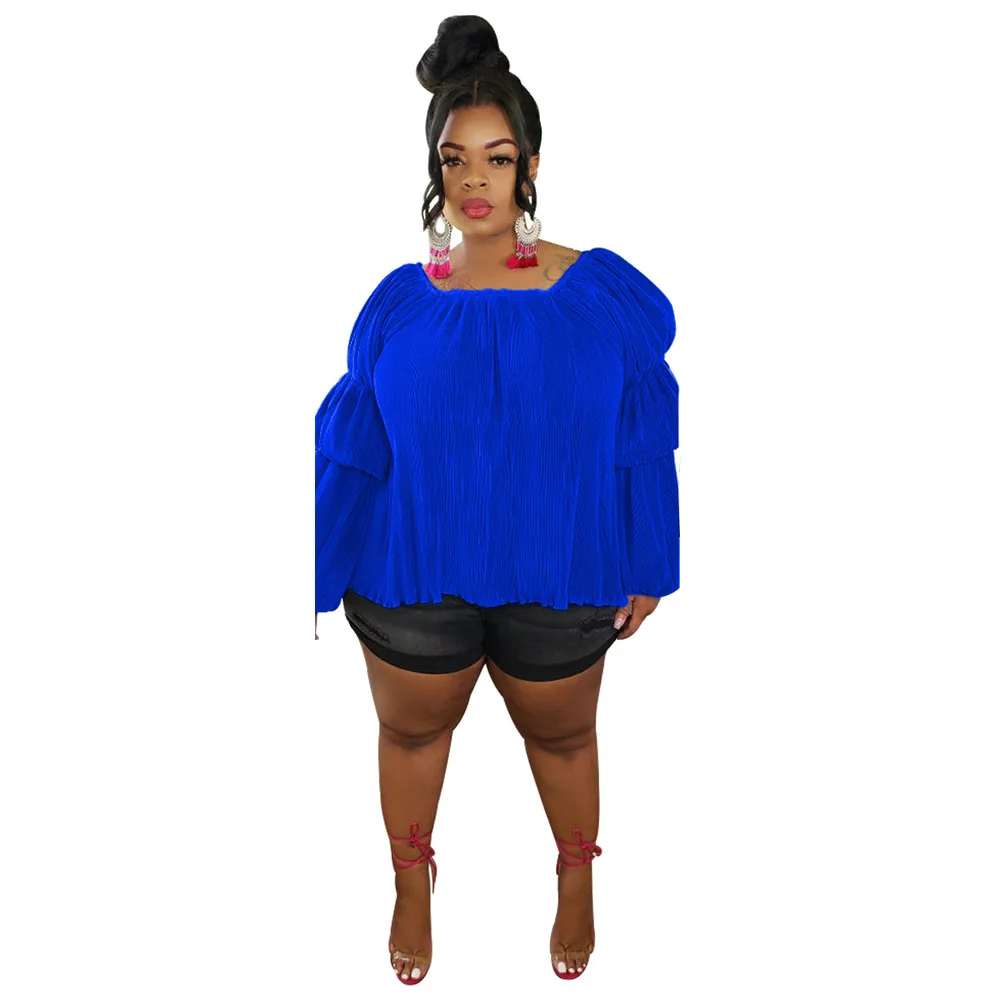 

Solid Color Ruched Office Lady Oversize Tops Women Square Collar Long Puff Sleeve Loose Tees Autumn Female Club Party T-shirts