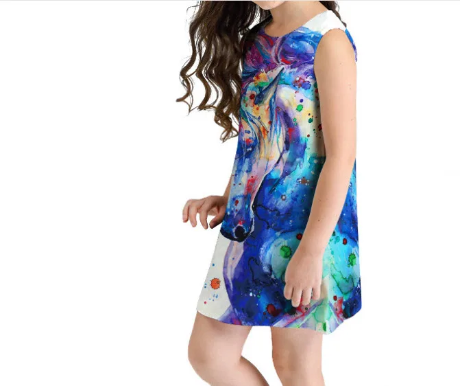 

Creative unicorn girls dress Summer unicorn dress for children Digital print unicorn sleeveless dress