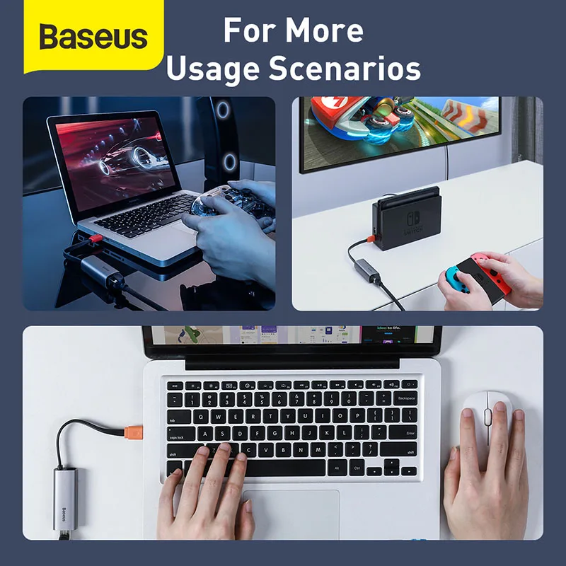 Ethernet адаптер Baseus с USB Type C на RJ45 сетевая карта конвертер гигабитный Lan для ноутбука