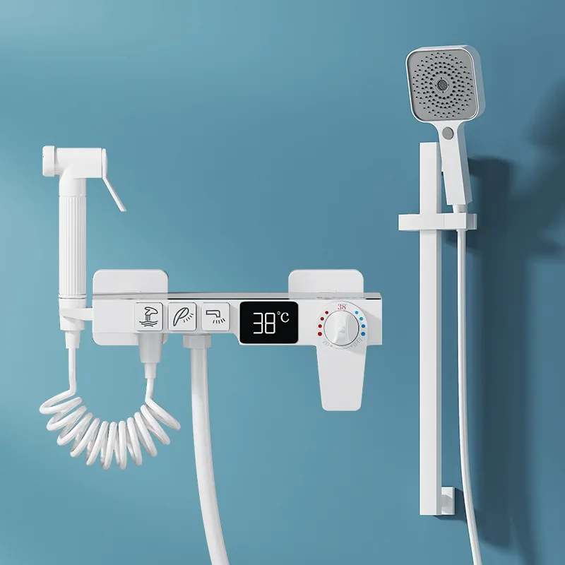 

Цифровой смеситель для душа горячей и холодной воды, Душевая система для ванной комнаты, черный и золотой смеситель для душа, квадратная нас...