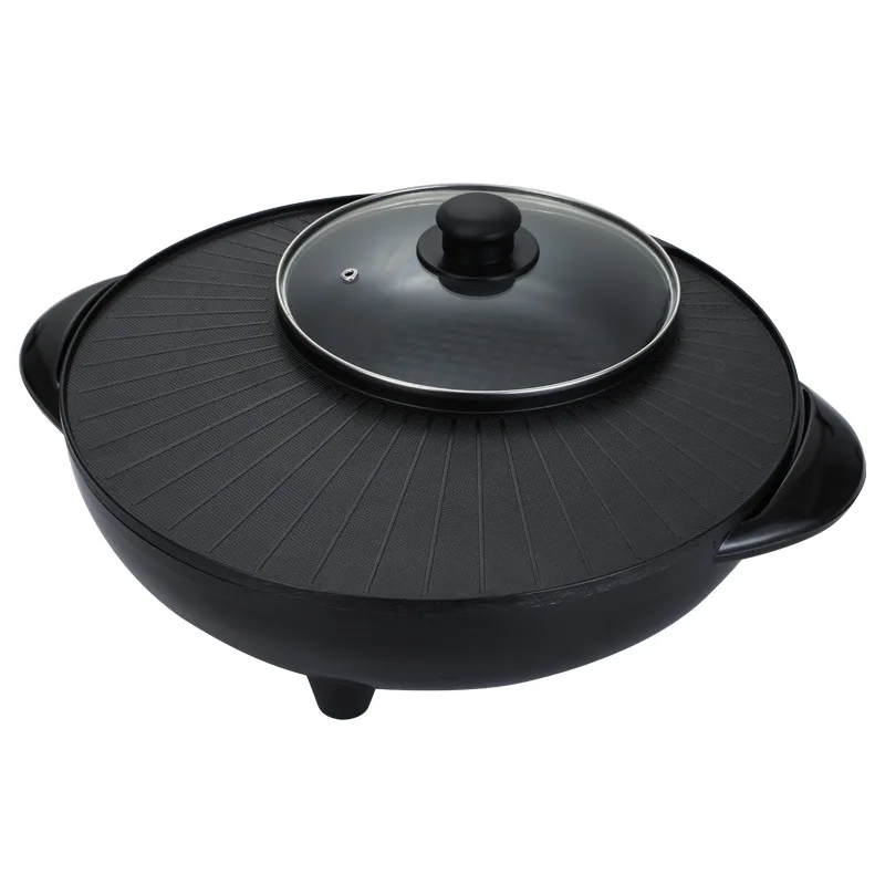 2in1 электрическая сковорода-гриль для тушеного мяса с масляный поддон