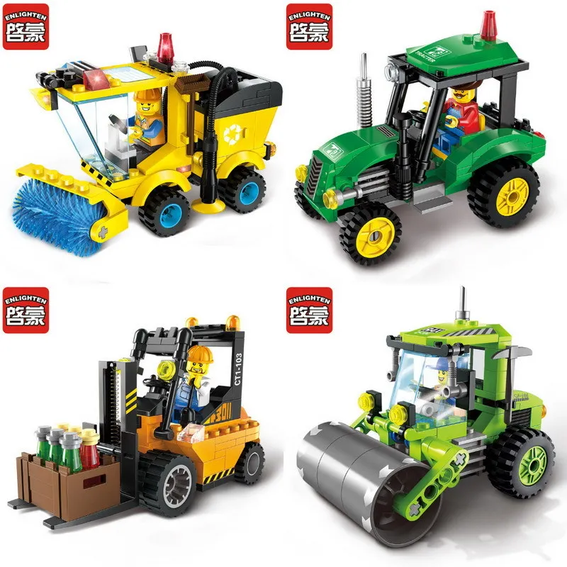 Enlighten City Construction Road Roller Forklift Truck Tractor Sweeper Building Blocks Kids Toy Compatible Legoe Bricks | Игрушки и