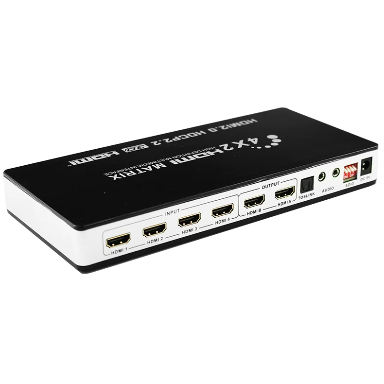 HDMI 2,0 Matrix 4X2 4K 60hz HDR HDCP 2,2 HDMI matrix 4 in 2 out Switcher splitter box с toslink цифровым аудио и стерео аудио