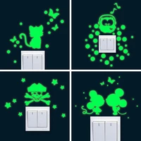 cartoon luminous cute home cat switch wall stickers glow in the dark bedroom decoration fluorescent mural animals decals poster