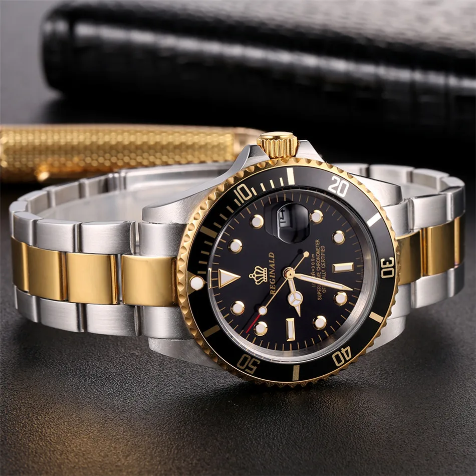 Часы Reginald с вращающейся рамкой GMT сапфировое стекло Дата из нержавеющей стали