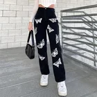 Женские джинсы с завышенной талией и принтом бабочки, прямые широкие джинсовые брюки, мешковатые брюки Y2K, уличная одежда для покупок и свиданий
