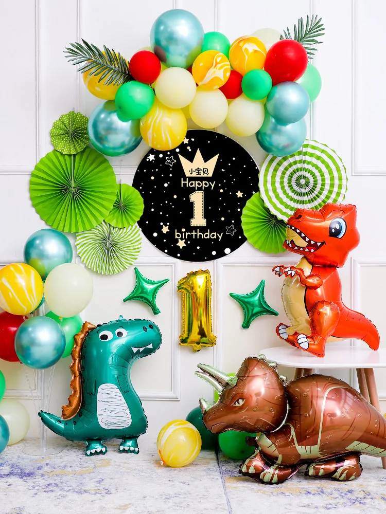 

Children's Dinosaur Theme Decoration Scene Layout Boy Baby One Year Old Happy Birthday Party Background Wall Balloon