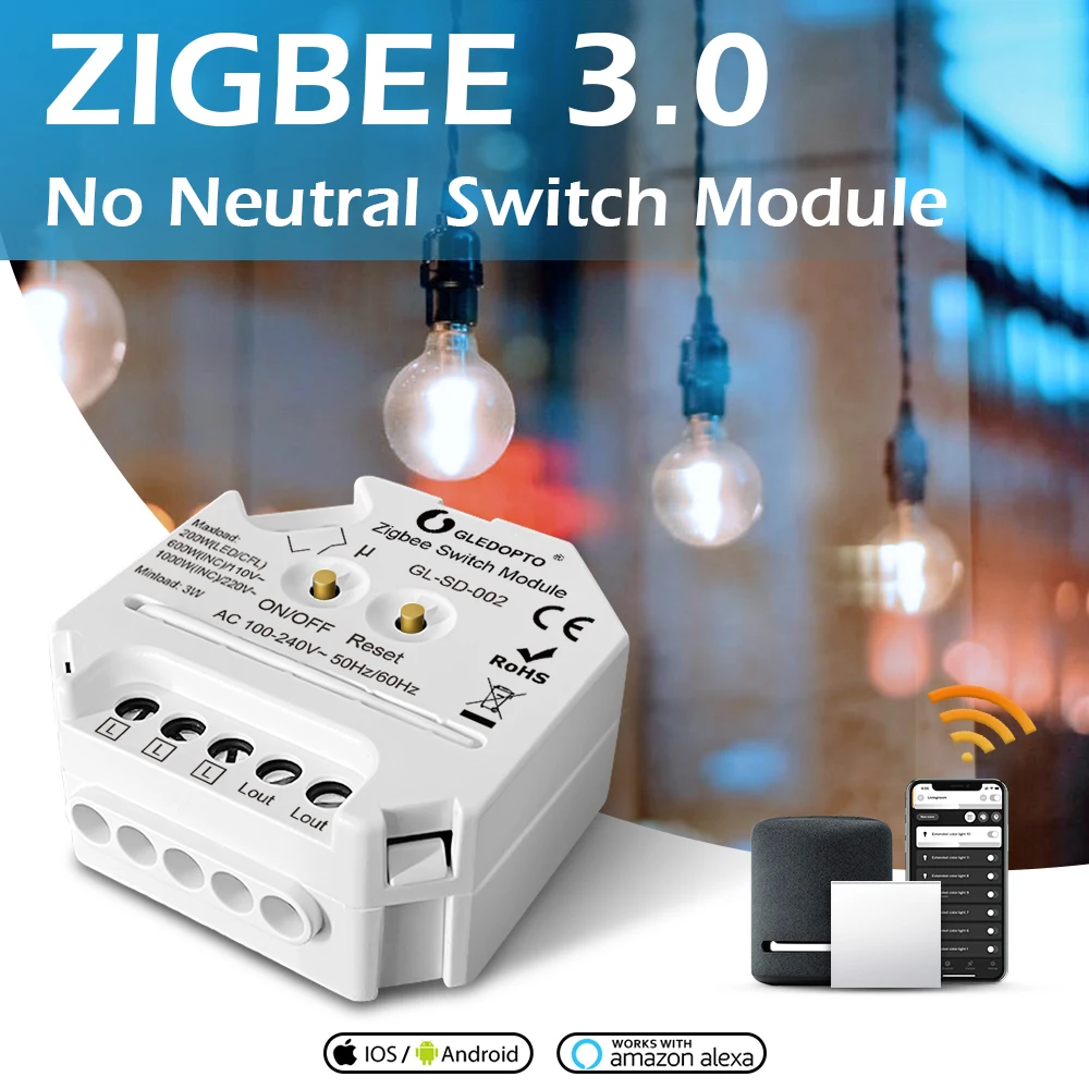 

Умный модуль переключателя G led opto Zigbee 3,0, без нейтрального включения/выключения, подходит для комнатных галогенных светодиодный п накаливан...