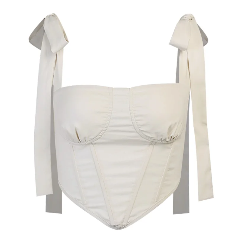 

kywommnz Lace Waist T-shirt Camisole Women Summer 2021 New T Shirt Slim And Thin Fish Bone Halter Top E1313
