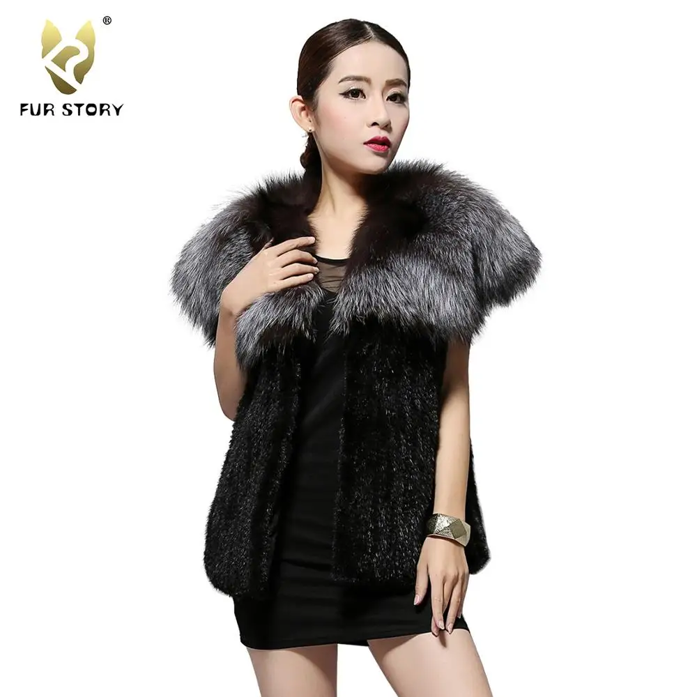 Женский трикотажный жилет из натурального меха норки лисы женский Fur Story FS14231|real fur