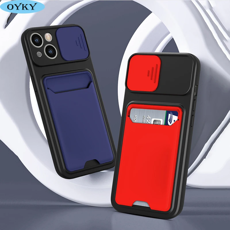 

OYKY Musubo 2021 New Luxury Card Phone Case FOR Iphone 13 12 11 XS Pro Max SE2 6 7 8 Plus Lens Protection Sliding Window Cover