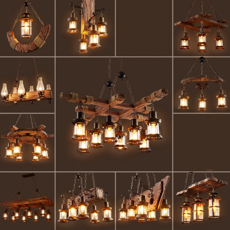 Ретро Бар промышленная ветровая люстра Лофт из цельного дерева личность