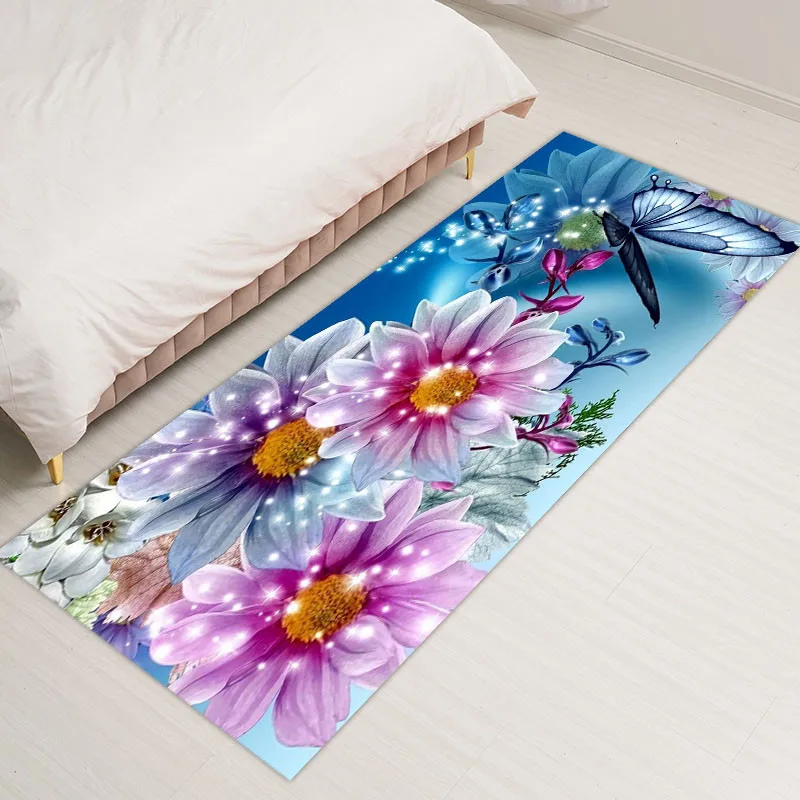 Нескользящий фланелевый декоративный моющийся коврик для гостиной с принтом роз