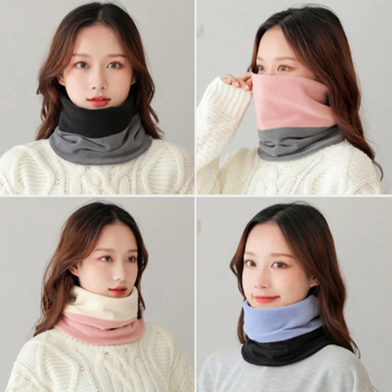 Autumn Winter Two-Color Bicolor Women Warm Collar Student Outdoor Guard High-Neck Double-Layer Thick Bib Riding Men's Scarf i20 |