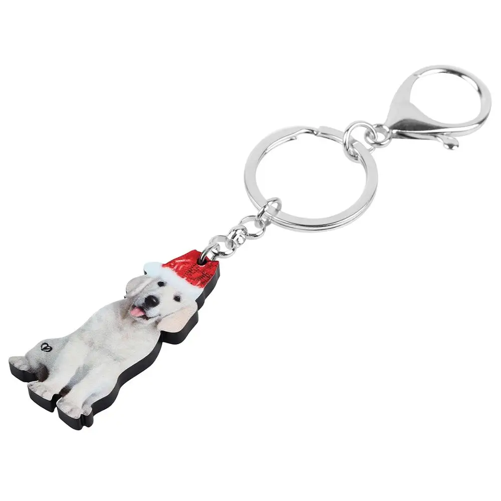 ARWA Acrylic Christmas Hat Sitting Labrador Dog Key chains Rings Bag Car Purse Decorations Keychains For Women Girls Gift | Украшения и