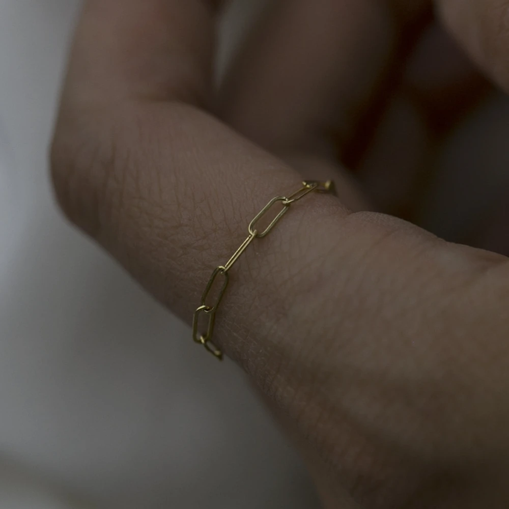

Minimalism Gold Chain Ring Flat Bar Link Chain Eternity Band Simple Stackable Chain Rings Women's Fashion Jewelry