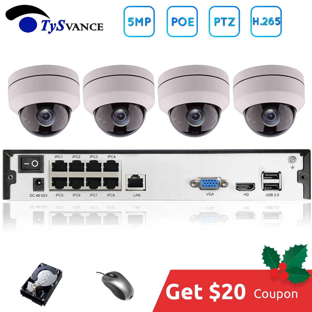 4ch 5MP poe ptz комплект системы H.265 CCTV безопасности 8ch NVR Крытый водонепроницаемый 2,8-12 мм 4X оптический зум IP камера видеонаблюдения
