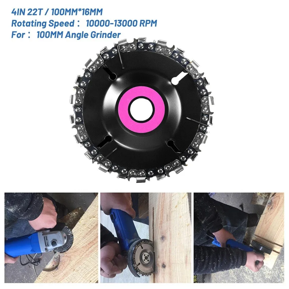 

22T 4IN Grinder Chain Saw Disc For Cutting Wood Ice Plastics Carving Removing Angle Grinder Chain Disk Alloy Saw Blade