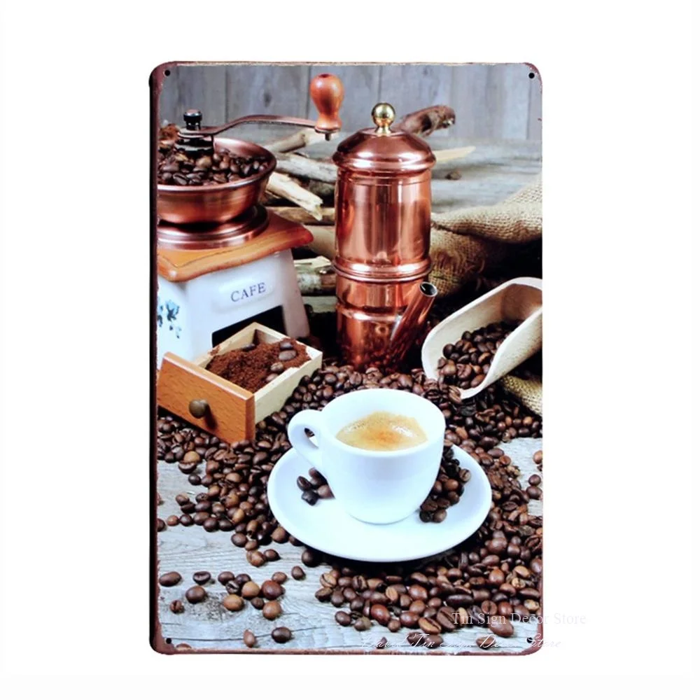 Потертая настенная металлическая Оловянная вывеска текст в виде образца кофе