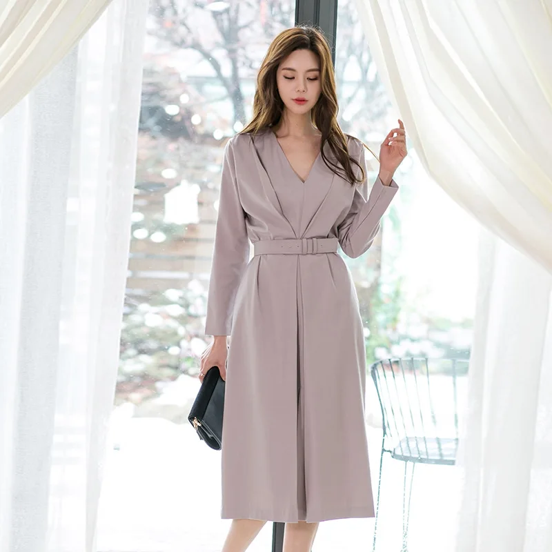 Большие размеры большие качели формальное офисное платье OL для женщин с поясом