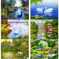5d diy diamond painting scenery tree pictures diamond embroidery swan lake full square round rhinestone crafts home decor gift