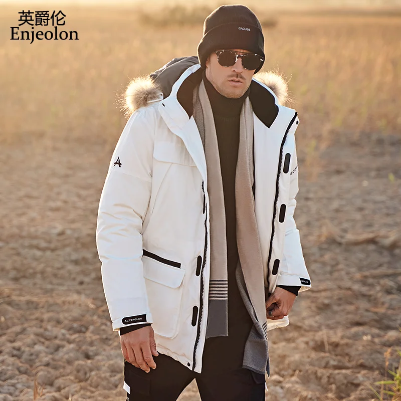Зимняя мужская пуховая куртка Enjeolon с меховым воротником и множеством карманов