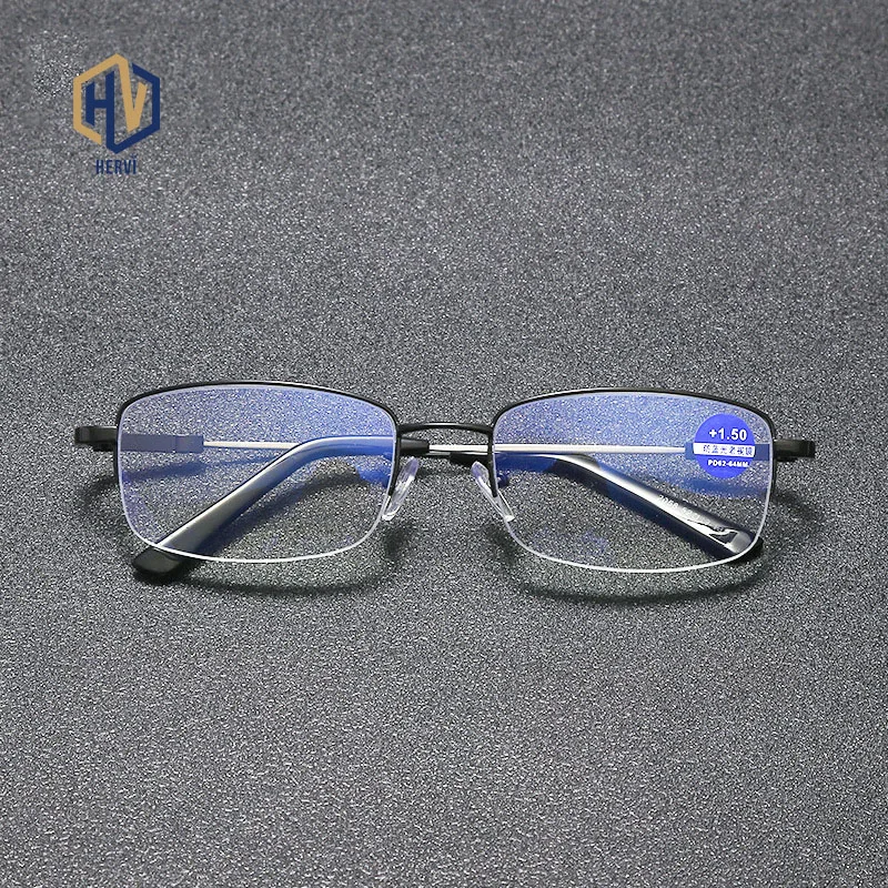 

New Anti Blue light Reading Glasses Male Rectangle Metal Half Frame Reading Glasses Woman Black +1.0 +1.5 +2.0 +2.5 +3.0 +3.5