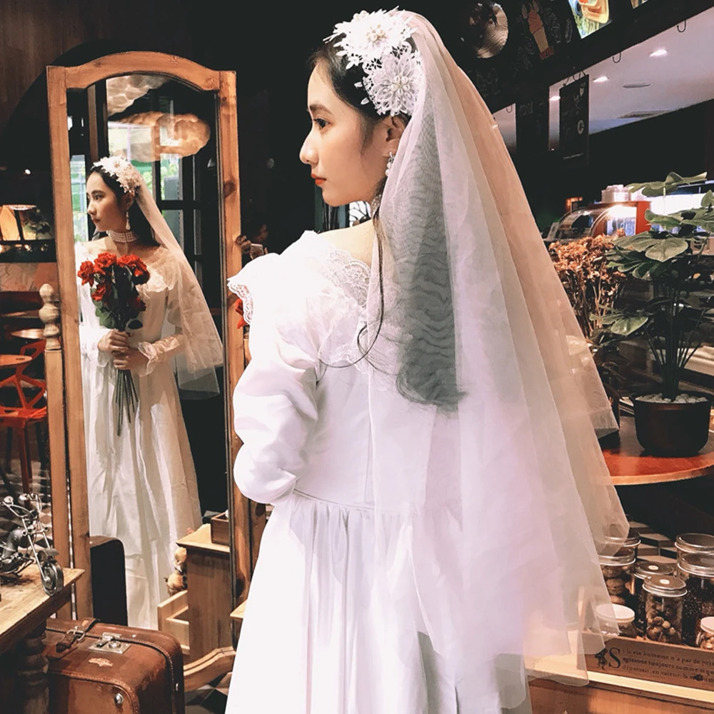 Женская свадебная фата Двухуровневая Фата из тюля цвета слоновой кости длиной до