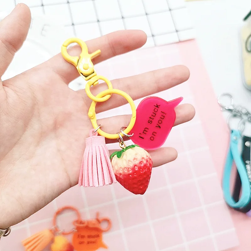 

New Fruit Strawberry Roasted Sweet Potato Red Dates Key Chain Cute Bag Car Accessories Keychain Beautiful Trinket Gift Keyring
