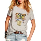 Модная женская футболка, забавная многоцветная психоделическая сова с принтом напитков кофе, хлопковая крутая футболка с круглым вырезом, брендовая одежда