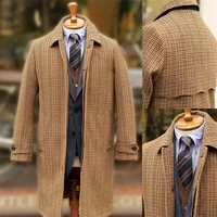 houndstooth men suit overcoat fashion long blazer single breasted party prom custom made male jacket costume homme