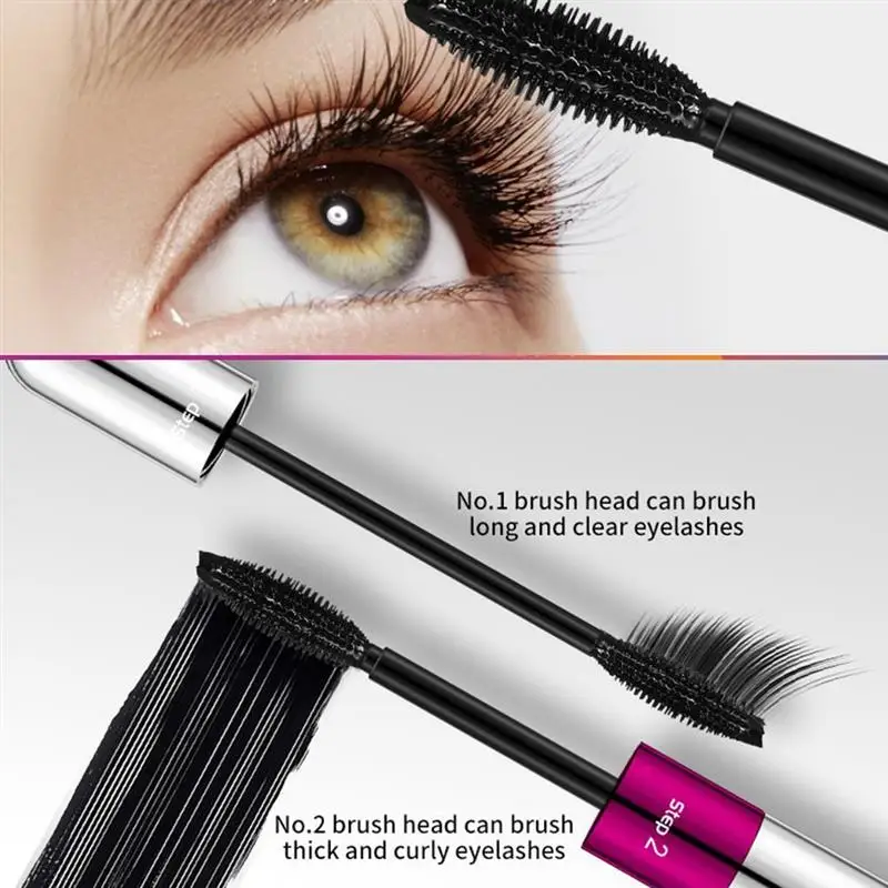 

4D Eyelashes Mascara Double Brush 2 In 1 Mascaras Waterproof Smudge-Proof Double-Ended Lash Mascara Eyelash Curler Makeup Tool