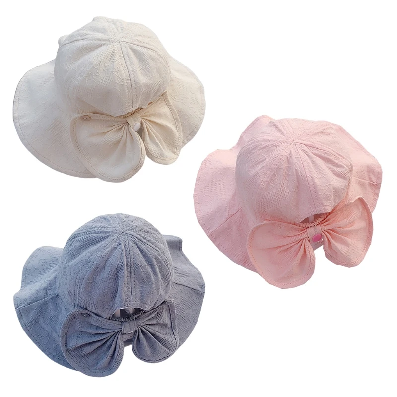 

Summer Spring Outdoor Baby Bucket Hat Infant Girls Fisherman Sun Wide Brimmed Bonnet Newborn Princess Beach Bow Cap