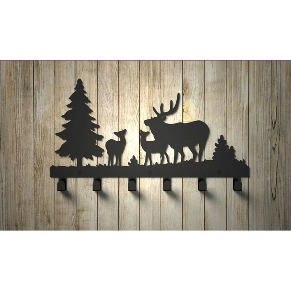 

1 Pc Stainless After the Door Coat Hooks Deer and Trees Art Wall Decor Hanger Key Cothing Holder Indoor Decoration