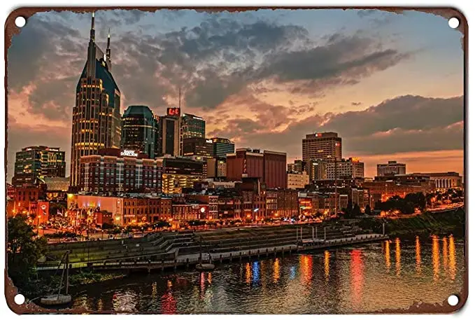 

Nashville Tennessee Skyline Cumberland River Post-modern Tin Signs Movies American Style Plaque Tin Plate Sign wall
