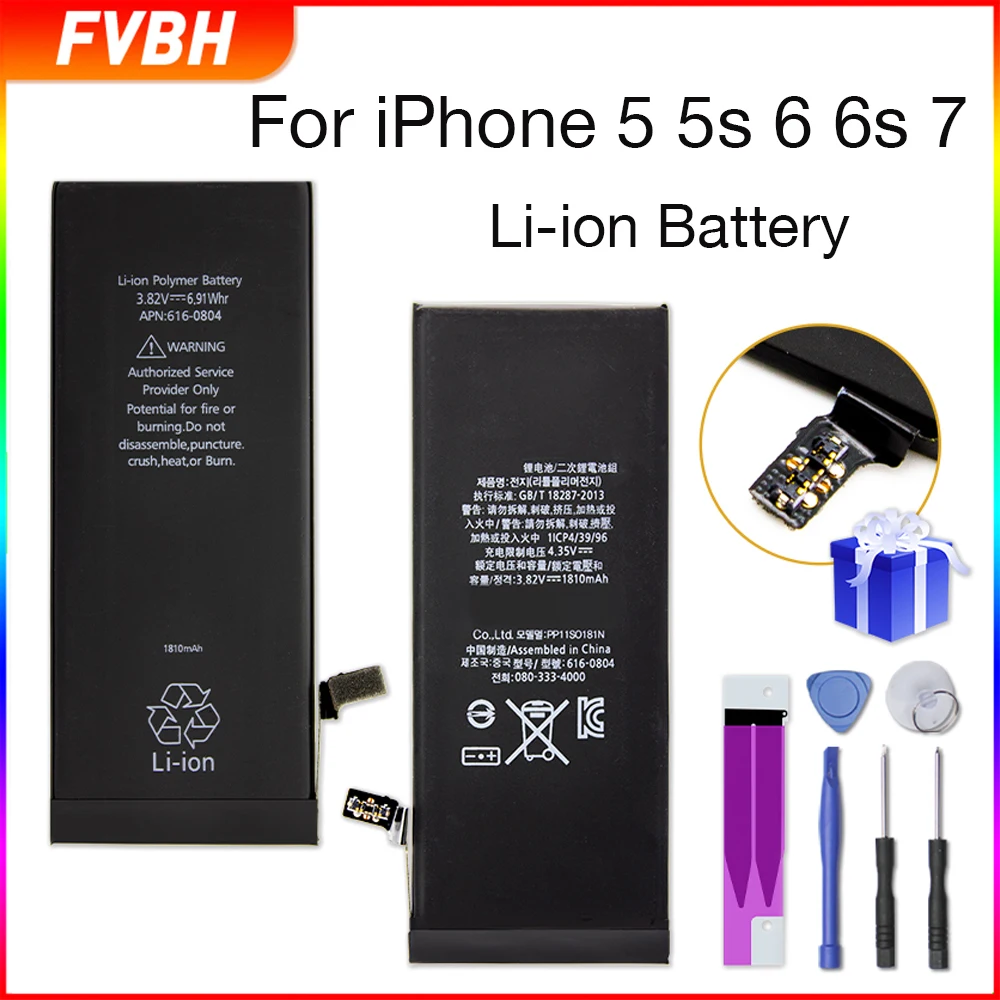 FVBH Батарея для iPhone 5 5S 6 6s 7 батарей мобильных телефонов Замена 0 цикл Batteria с