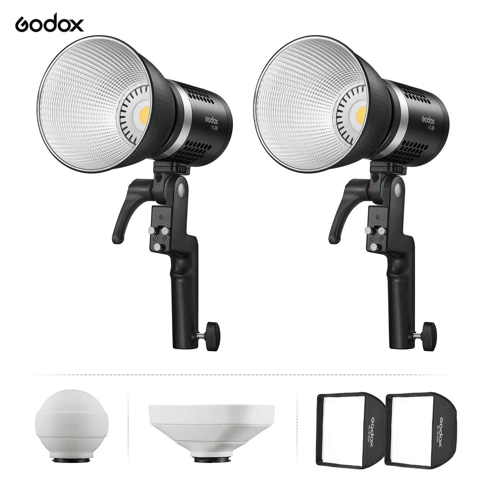 

Godox ML30-K2 2 светильник Kit Studio LED Video светильник 5600K APP Remote Control Mount w Reflector Handheld Grip Soft Tent Dome soфтbox