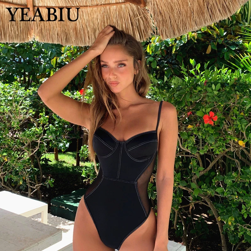 Холтер крест ремень Купальники Пуш Ап Цельный купальник женский боди сетчатый