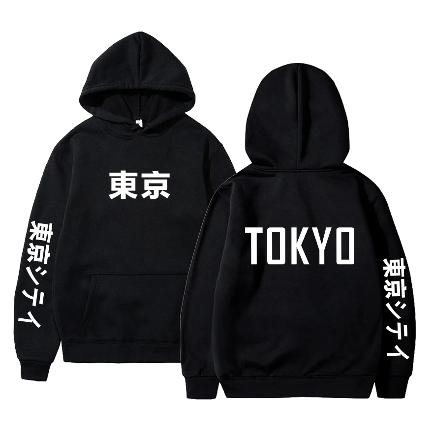

Men Women Pullover Sweatshirt Japan Tokyo Letter Print Hoodie Fashion Men's Women's Hip Hop Wool Black Pink Hooded 3XL