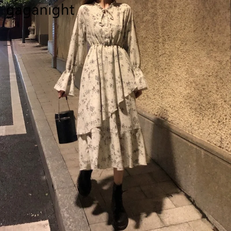 

Gsgsnight женское платье с длинным рукавом и цветочным принтом, новинка 2021, весенне-осеннее мягкое приталенное длинное платье во французском ре...