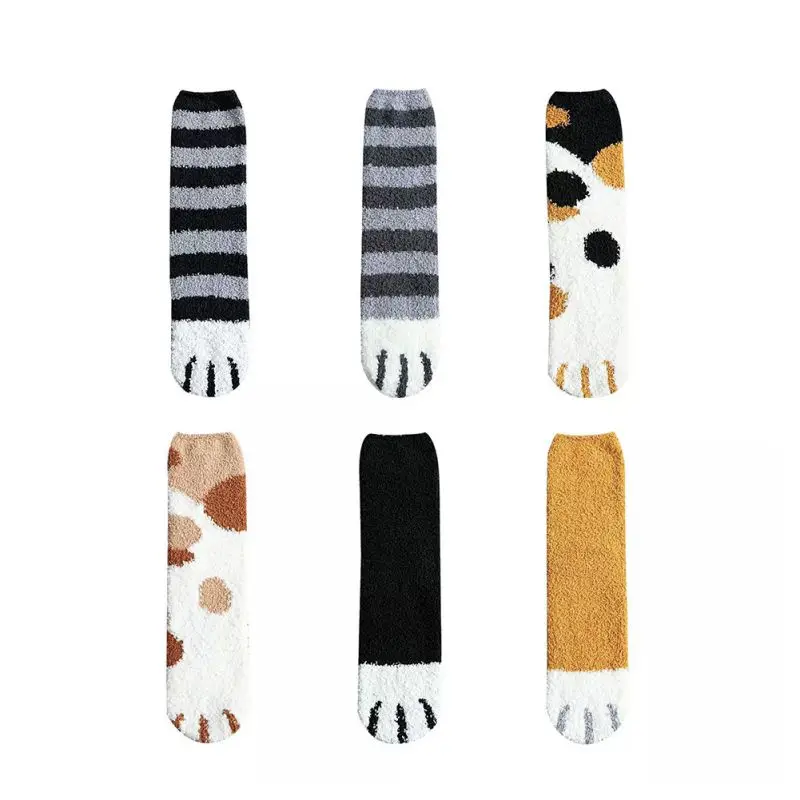 

Women Kawaii 3D Unisex Coral fleece Socks Cute Cats Claws Short Socks Cartoon Funny Animal Paw Socks