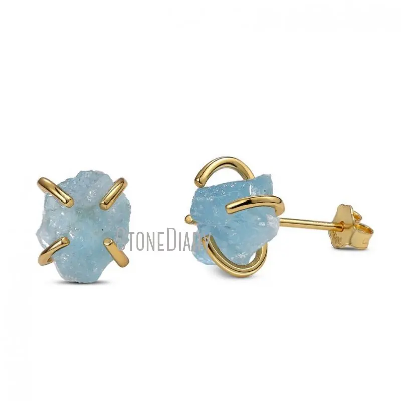 

Серьги-гвоздики с аквамарином, серебристые/золотистые, 8-9 мм