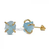 ER40521 Aquamarine 925 Sterling Silver Gold Plated Free Form Prong Setting Claw Studs Earrings Accessories 8-9mm